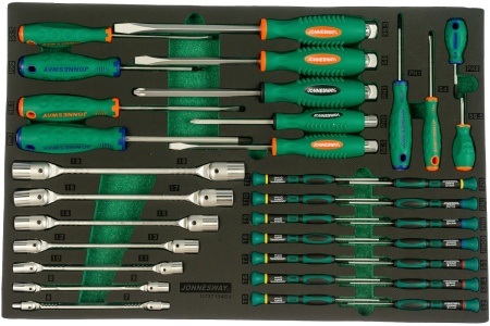 Набор стержневых отверток для точной механики и торцевых шарнирных ключей 34шт Jonnesway D737134SV 49272