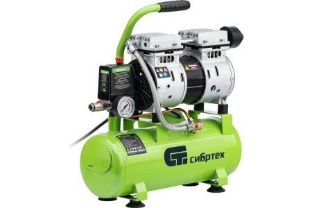 Безмаслянный малошумный компрессор СИБРТЕХ МБ 750/10,750 Вт, 10 л, 150 л/мин 58001