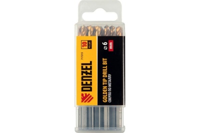 Сверло по металлу Golden Tip 6 мм, HSS-Tin, 10 шт, DIN 338 Denzel 717215