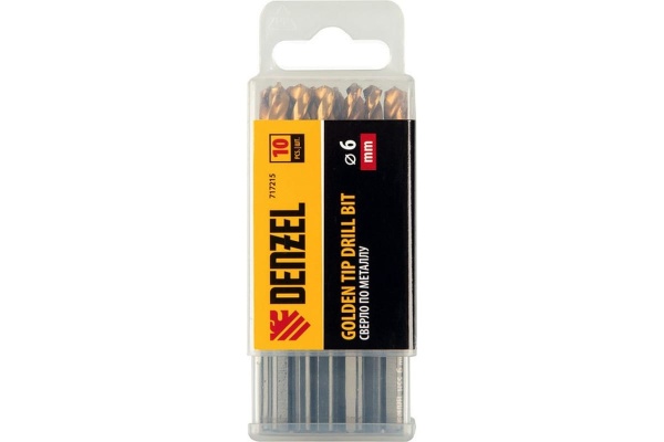 Сверло по металлу Golden Tip 6 мм, HSS-Tin, 10 шт, DIN 338 Denzel 717215