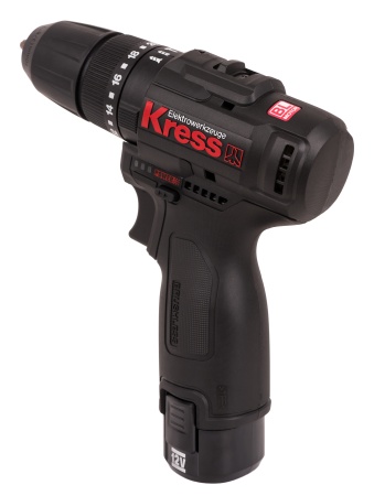 Дрель-шуруповерт ударная аккумуляторная бесщеточная KRESS, KU362.2, 12В, 38Нм, 2Ач x2, ЗУ 1,5А, набор аксессуаров,сумка