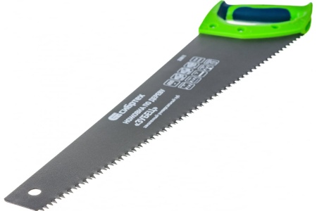 Ножовка по дереву,450 мм,7-8 TPI, зуб 2D, каленые зубья, защитное покрытие, 2-х компонентная рукоятка СИБРТЕХ "Зубец" 23811