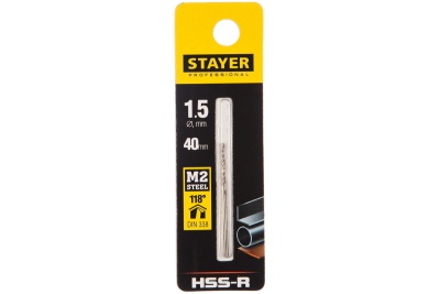 Сверло по металлу DIN 338 Professional (1.5х40х18 мм; HSS-R; М2) Stayer 29602-1.5