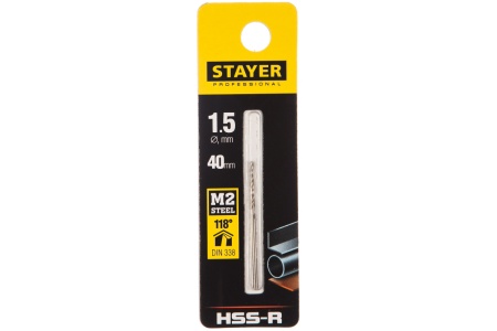 Сверло по металлу DIN 338 Professional (1.5х40х18 мм; HSS-R; М2) Stayer 29602-1.5