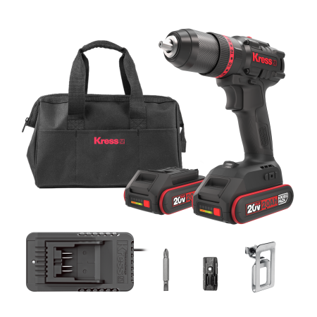 Дрель-шуруповерт аккумуляторная ударная бесщеточная KRESS KUC30.1, 20В, 60Нм, 2Ач x2, ЗУ 2А, сумка