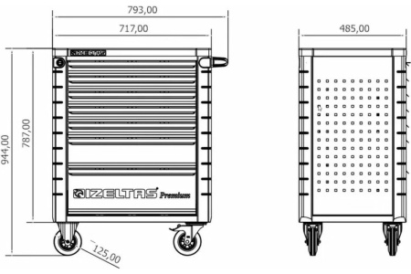 Инструментальная тележка IZELTAS PREMIUM черно-красная, без инструментов, 5 ящиков 8245321005