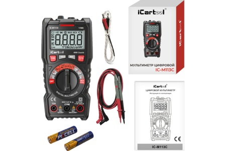Цифровой мультиметр iCartool CAT III 600 V, измерение температуры, True RMS IC-M113C