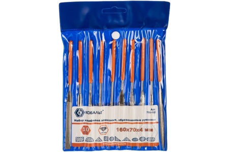 Набор надфилей алмазных, 160х70х4 мм, обрезиненные рукоятки 10 шт. чехол КОБАЛЬТ 790-182