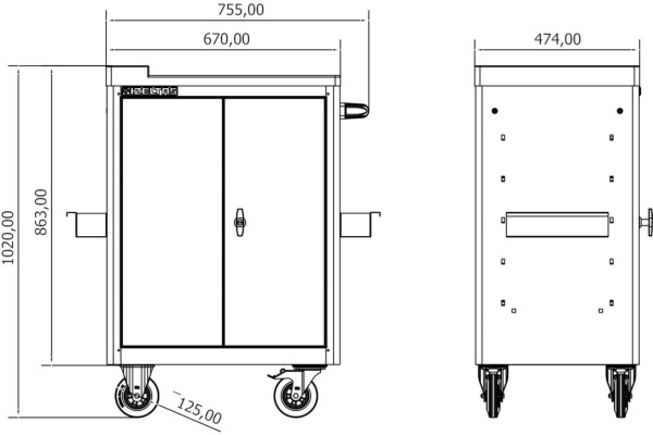Передвижной шкаф IZELTAS WAGON без инструментов, 2 полки 8210326001