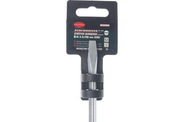 Шлицевая силовая магнитная отвертка ROCKFORCE Profi S2 SL6.5х150мм на пластиковом держателе RF-70265150