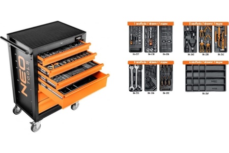 Тележка для инструмента NEO Tools 7 выдвижных ящиков, 129 шт 84-222+G