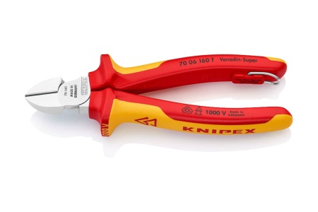 Кусачки боковые со страховочным креплением 160 мм KNIPEX KN-7006160TBK