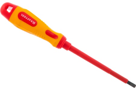 Отвертка Kraftool Expert высоковольтная Cr-Mo-V стержень двухкомпонентная маслобензостойкая рукоятка SL 5.5x125 мм 250083-5.5-125