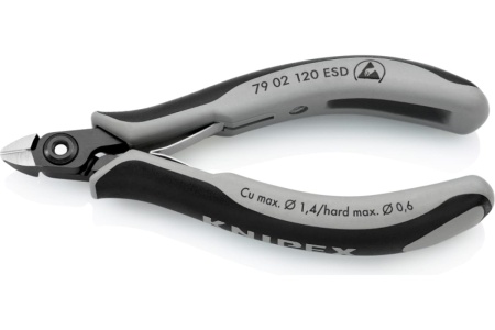Прецизионные бокорезы KNIPEX ESD маленькая головка, 120 мм, 2-комп антистатические ручки KN-7902120ESD