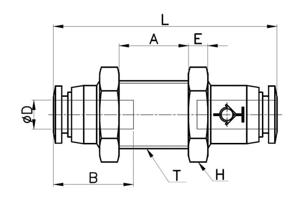 Цанговое проходное соединение 6 мм с клапаном CDC Pneumatics SPUM 6