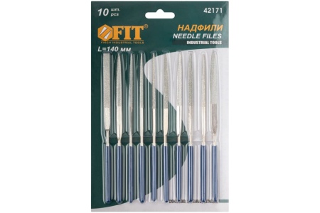 Алмазные надфили (ПВХ ручка, 3х140х50 мм, 10 штук) FIT IT 42171