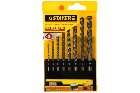 Набор сверл "STANDARD" (3-4-5-6-6-8-8-10 мм; 8 шт.) по бетону STAYER 2912-H8_z01