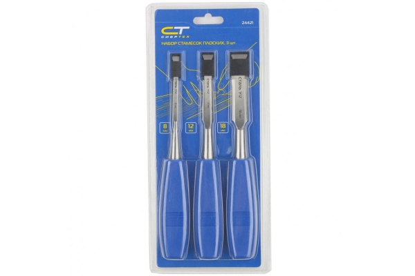 Набор плоских стамесок СИБРТЕХ 3 штуки 8-12-18 мм 24421