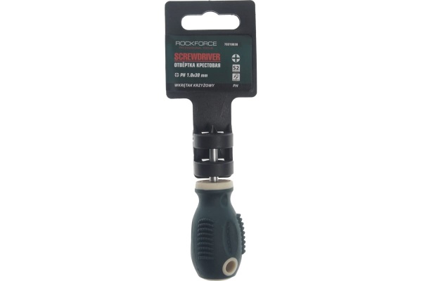 Крестовая магнитная отвертка ROCKFORCE Profi S2 PH1.0х30мм, на пластиковом держателе RF-70310030