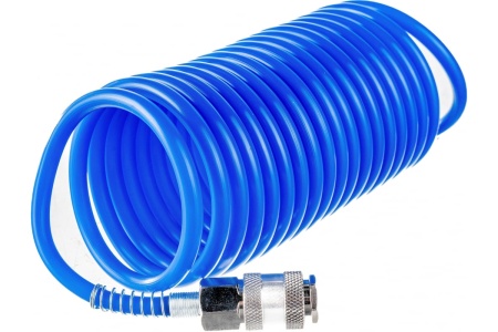 Шланг спиральный синий с быстросъемными соединениями профи (5 м; 5х8 мм; 20 бар) Pegas pneumatic 4910