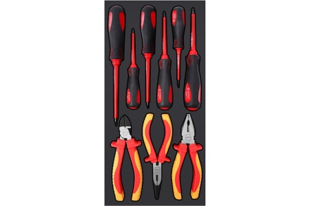 Набор диэлектрических отверток и губцевого инструмента AmPro VDE-1000V 9пр, в мягком ложементе T28474