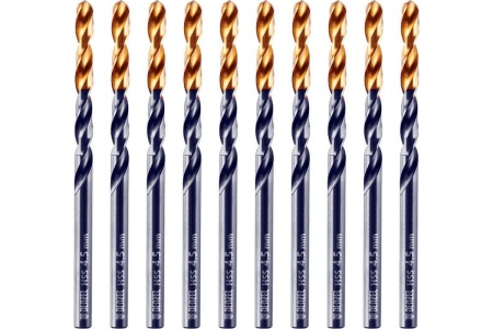 Сверло по металлу Golden Tip 4.5 мм, HSS-Tin, 10 шт, DIN 338 Denzel 717211