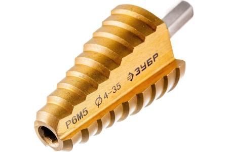 Сверло ступенчатое 2-х модульное Профессионал (4-35 мм; 14 ступеней; Р6М5; TIN) по сталям и цветным металлам ЗУБР 29673-4-35