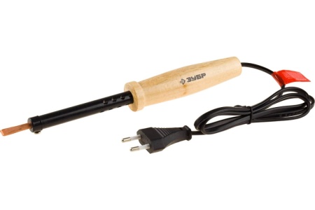 Электропаяльник ЗУБР с деревянной рукояткой, клин, 60Вт 55405-60