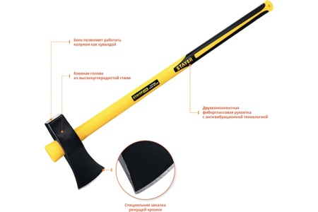 Строительный колун-кувалда с фибергласовой рукояткой 3.5 кг ПРОФ. Stayer 20626-27