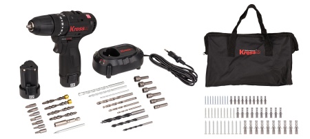 Дрель-шуруповерт ударная аккумуляторная бесщеточная KRESS, KU362.2, 12В, 38Нм, 2Ач x2, ЗУ 1,5А, набор аксессуаров,сумка