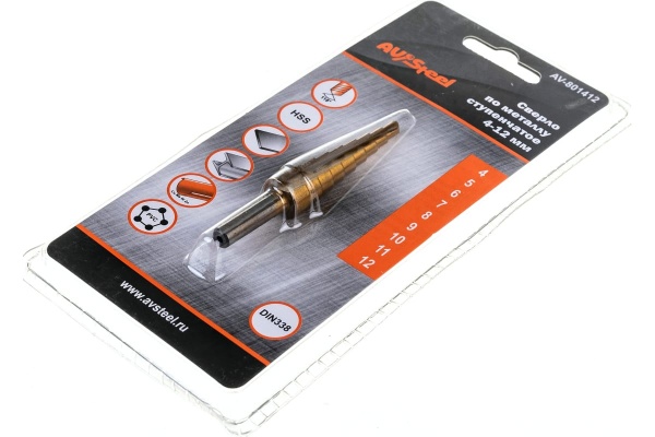 Сверло ступенчатое по металлу (4-12х48х68 мм; HSS) AV Steel  AV-801412 Сверло ступенчатое по металлу (4-12х48х68 мм; HSS) AV Steel  AV-801412