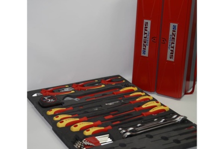 Раскладной ящик с инструментами IZELTAS для электриков, металл, 46 предметов 190х420х200 8420005046