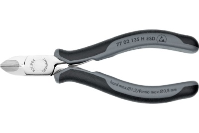 Бокорезы для электроники KNIPEX ESD с лезвиями из твёрдосплава, округлая головка, 135 мм, 2-комп антистатические ручки KN-7702135HESD