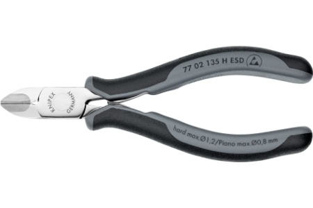 Бокорезы для электроники KNIPEX ESD с лезвиями из твёрдосплава, округлая головка, 135 мм, 2-комп антистатические ручки KN-7702135HESD