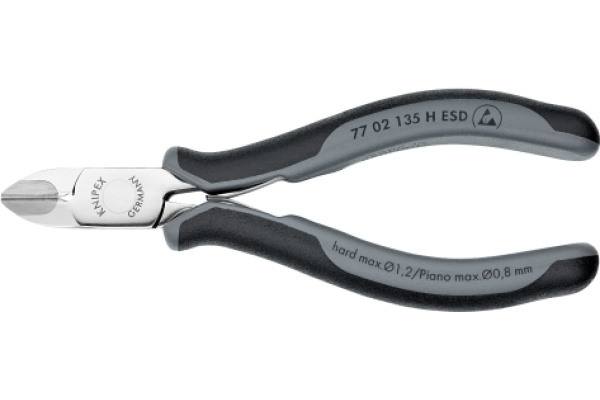 Бокорезы для электроники KNIPEX ESD с лезвиями из твёрдосплава, округлая головка, 135 мм, 2-комп антистатические ручки KN-7702135HESD Бокорезы для электроники KNIPEX ESD с лезвиями из твёрдосплава, округлая головка, 135 мм, 2-комп антистатические ручки KN-7702135HESD