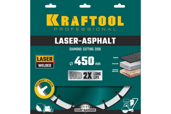 Диск алмазный отрезной по асфальту KRAFTOOL LASER-ASPHALT (450х25.4 мм) 36687-450 Диск алмазный отрезной по асфальту KRAFTOOL LASER-ASPHALT (450х25.4 мм) 36687-450