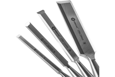 Набор плоских стамесок: 6, 12, 18, 24мм, длина 140мм, CR-V, двухкомпонентные рукоятки, 4шт КОБАЛЬТ 245-671