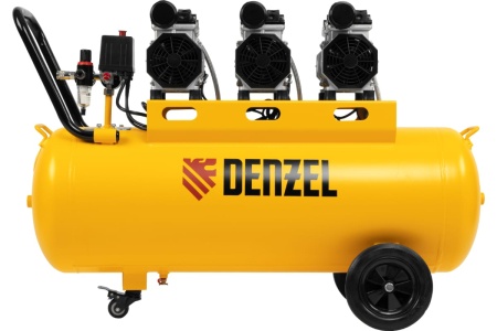 Безмаслянный малошумный компрессор Denzel DLS 1800/100,1800 Вт, 3x600, 100 л, 345 л/мин 58028