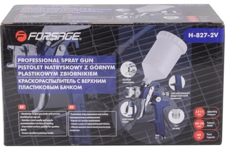 Краскораспылитель с верхним пластиковым бачком Forsage F-H-827-2V 600мл, 1.4мм, 2.0-3.5Bar, 240-300л/мин 52247