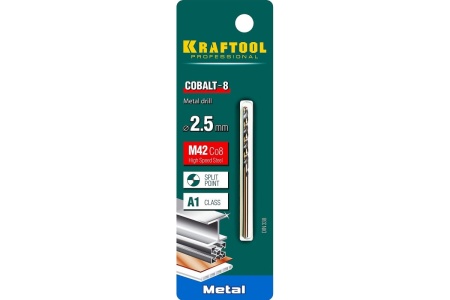 Сверло по металлу COBALT HSS-Co 8% сталь М42 (2.5х57 мм) Kraftool 29656-2.5 Сверло по металлу COBALT HSS-Co 8% сталь М42 (2.5х57 мм) Kraftool 29656-2.5
