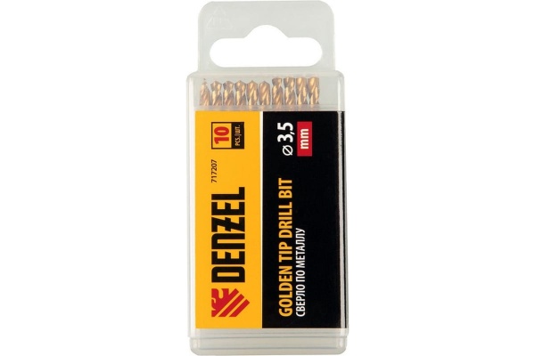 Сверло по металлу Golden Tip 3.5 мм, HSS-Tin, 10 шт, DIN 338 Denzel 717207
