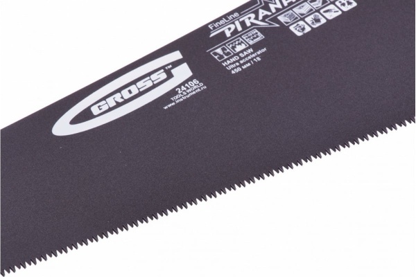 Ножовка по дереву GROSS PIRANHA 450 мм,11-12 TPI,зуб-3D,кал.зуб,тефл.покр.полотна,2-х комп.рук-ка 24106