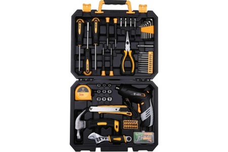 Аккумуляторная отвертка DEKO DKS4FU-Li в кейсе, набор инструментов 112 предметов 063-4153