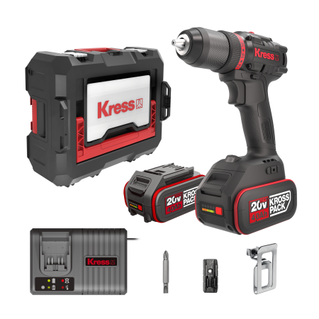 Дрель-шуруповерт аккумуляторная бесщеточная KRESS KUA71, 20В, 60Нм, 4Ач x2, ЗУ 6A, кейс