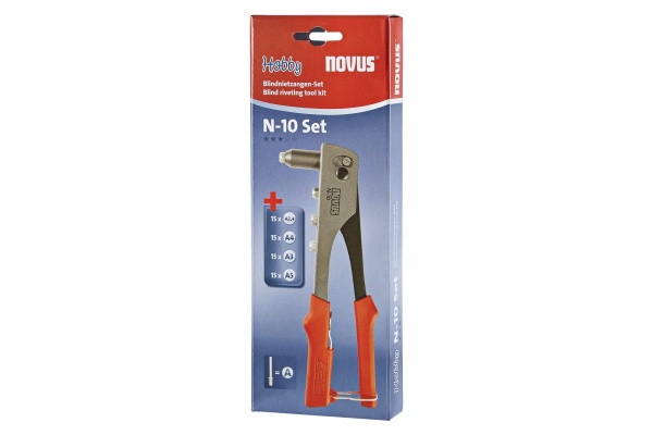 Вытяжной заклепочник + заклепки 5x15 (тип заклепок A2.4_A3_A4_A5) NOVUS N-10 SET 032-0038