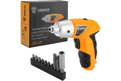 Аккумуляторная отвертка DEKO ZKS4, 4В, 0.6 Ач, з/у с набором оснастки 10 шт, 4 Нм 063-4113