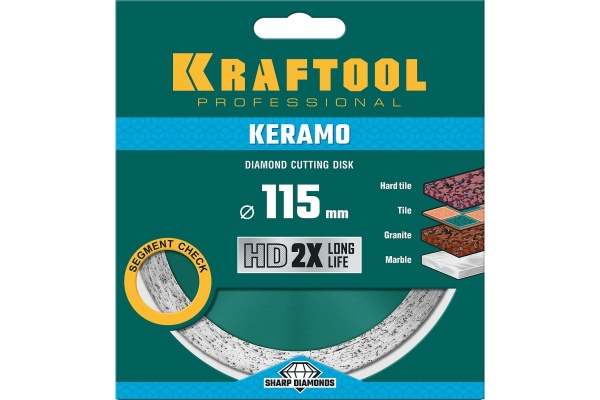 Диск алмазный отрезной сплошной по керамограниту KRAFTOOL Keramo 115х22 мм 36684-115