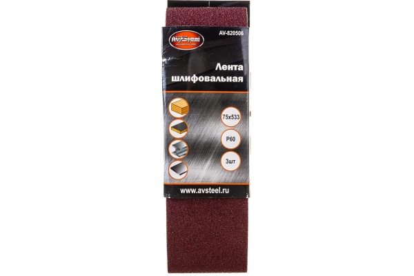 Лента шлифовальная (3 шт; 75х533 мм; Р60) AV Steel AV-820506
