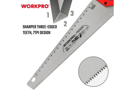 Ножовка по дереву WORKPRO 500 мм, SK5, 7TPI WP215007