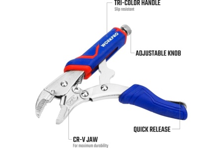 Зажимные клещи WORKPRO 180 мм, 7 дюймов, CR-V, с изогнутыми губками WP231073